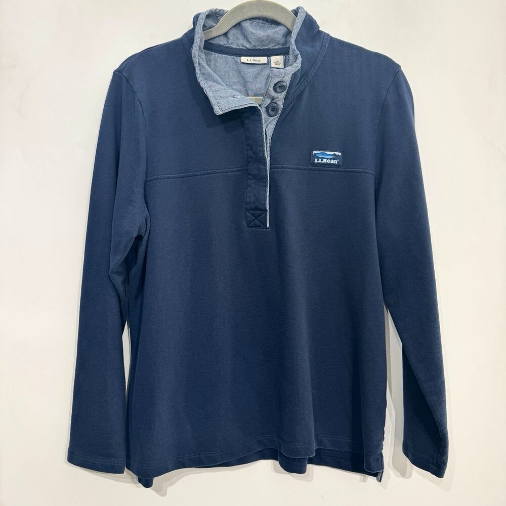 L.L.. Bean Half-Button Rugby Pullover Shirt LP Navy Blue Long Sleeve Preppy